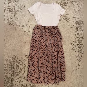 SHEIN Midi Pink/Nude Dalmatian/Animal Print Skirt